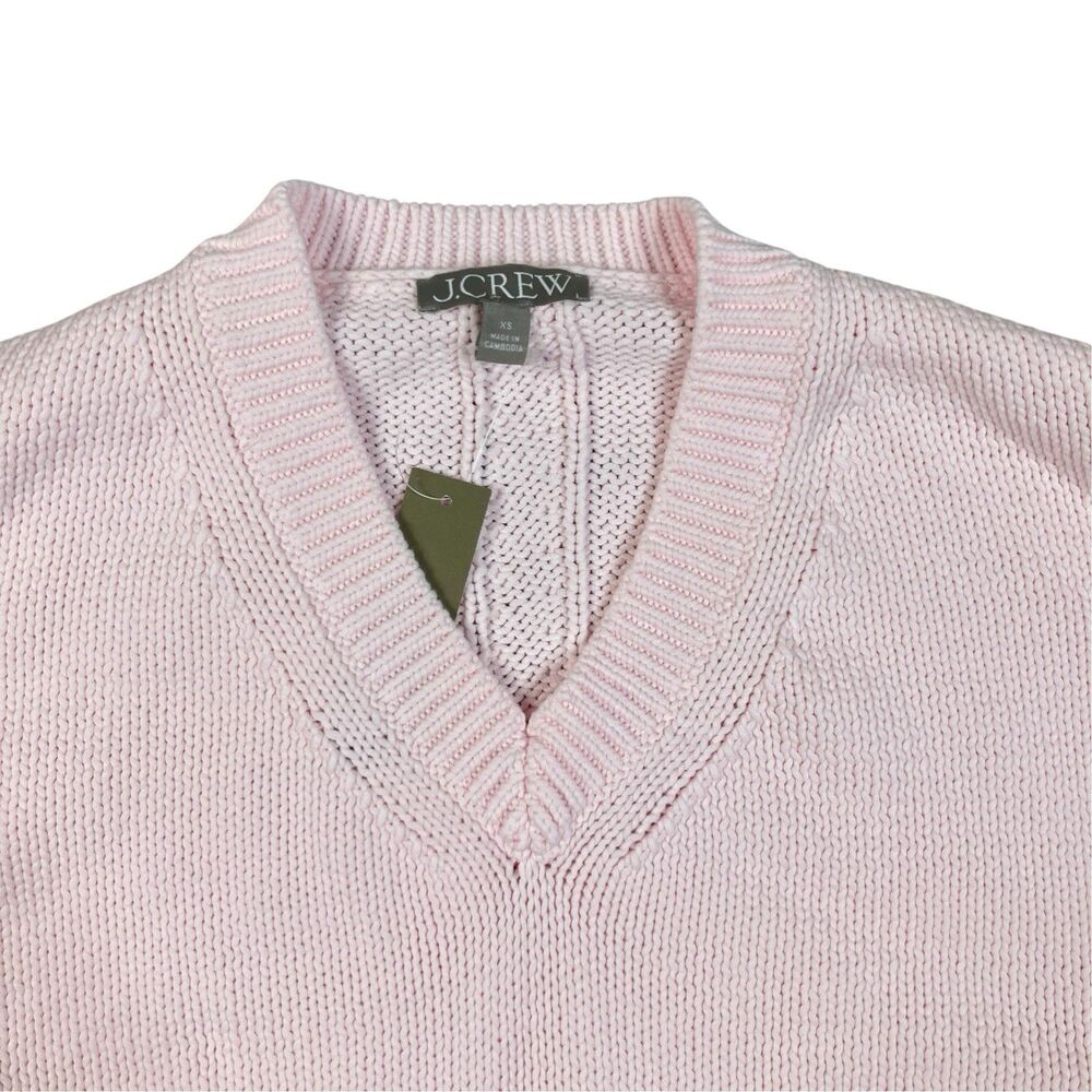 J Crew Sweater Womens XS Pink Cotton Blend V Neck Cableknit Fall Preppy CR357